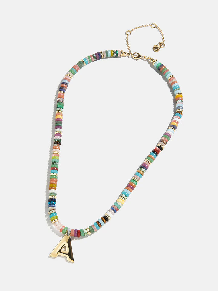 SEMI-PRECIOUS BLOCK INITIAL NECKLACE - MULTI/GOLD
