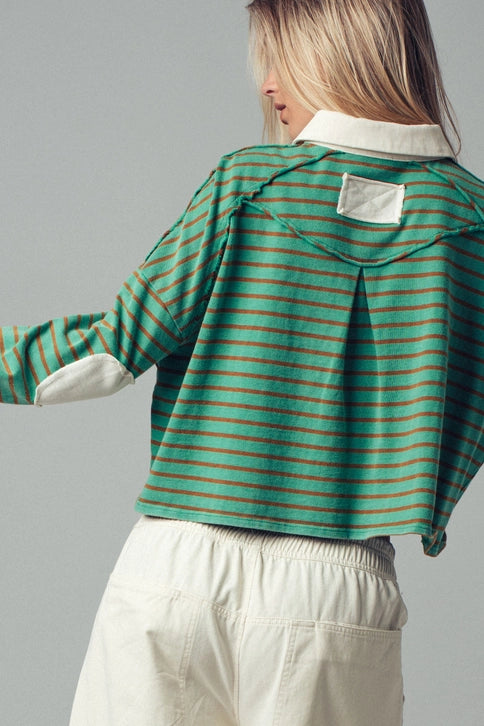 PLAYFUL CROPPED COTTON STRIPE TOP UDT0808PT