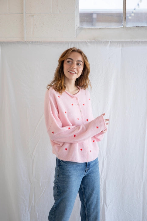 HEART EMBROIDERED CARDIGAN
