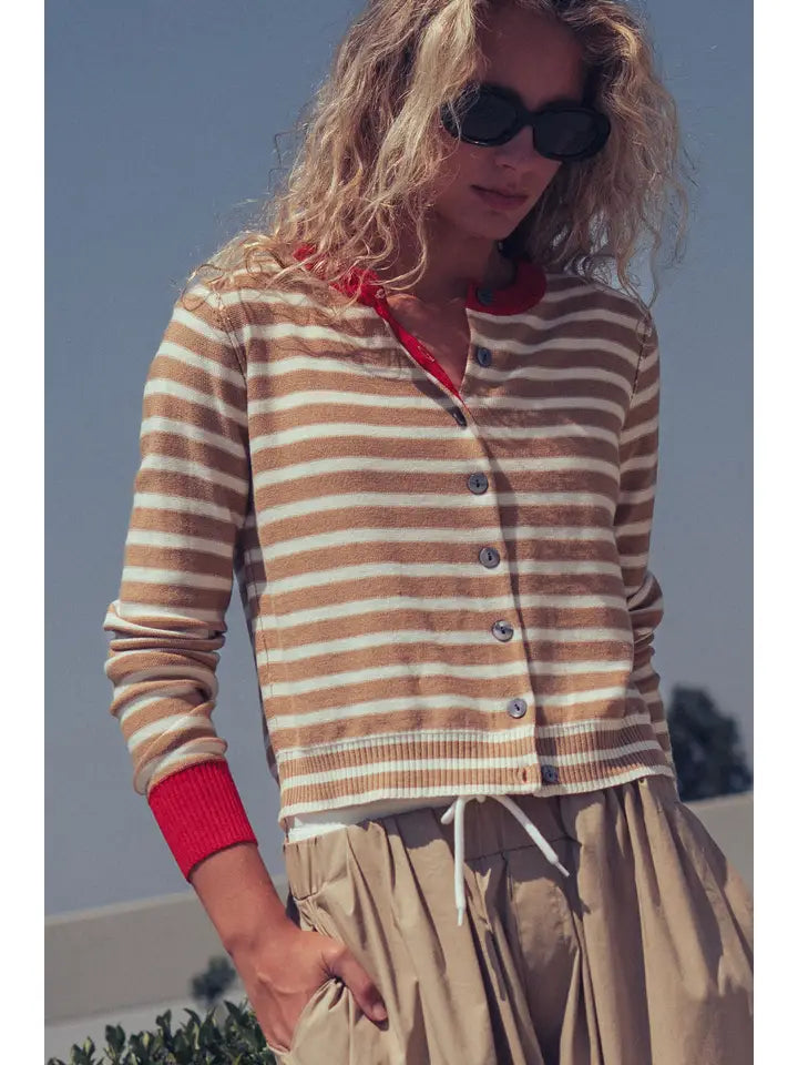 STRIPED KNIT BUTTON UP CARDI