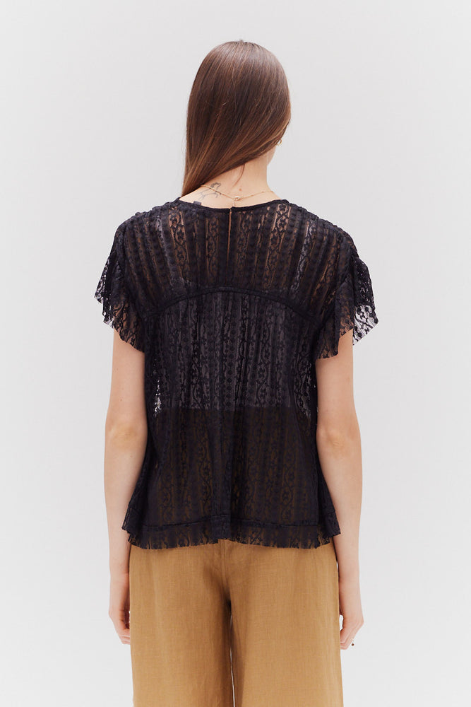 STRETCH LACE RUFLE BLOUSE