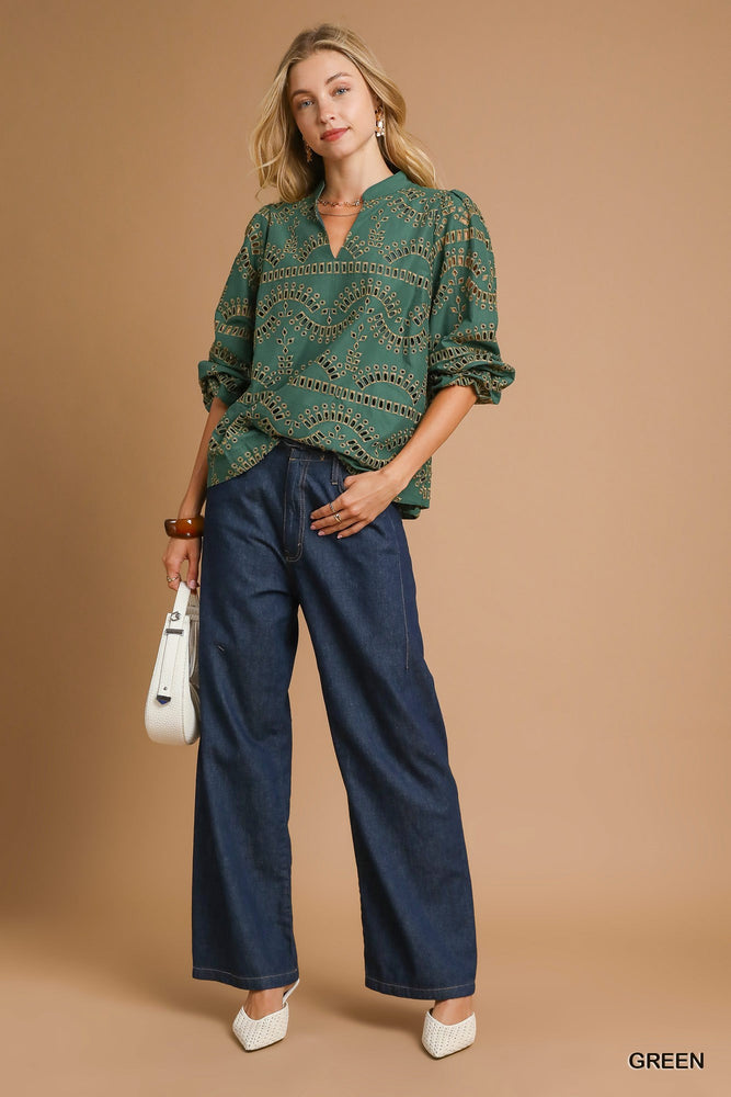 EYELET LONG SLEEVE TOP