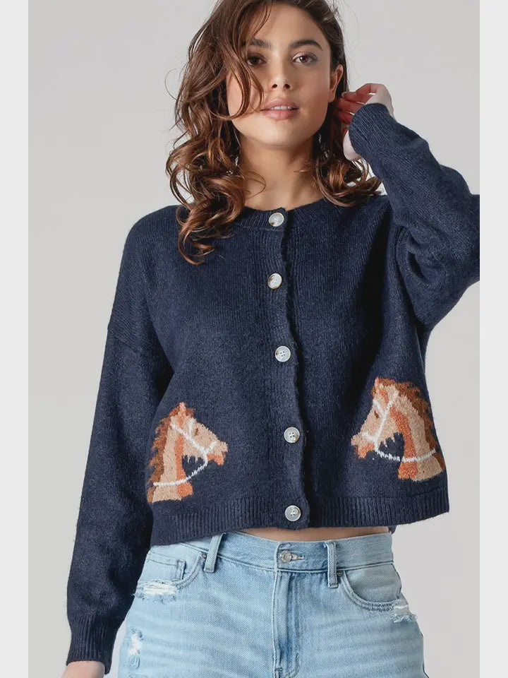 HORSE BUTTON FRONT CARDIGAN