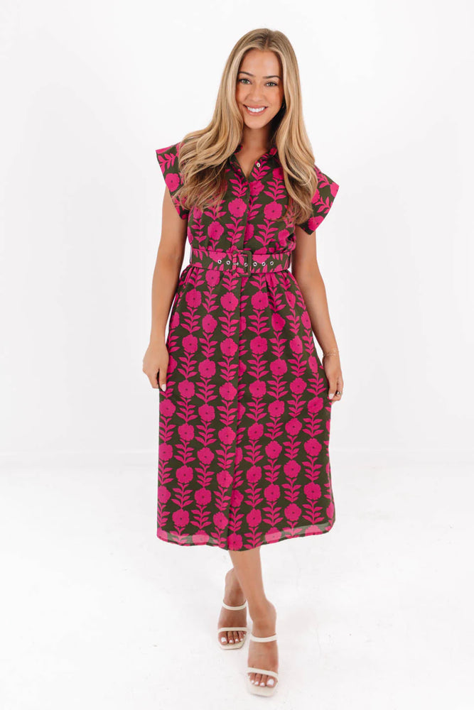 KENNA BELTED BUTTON UP DRESS