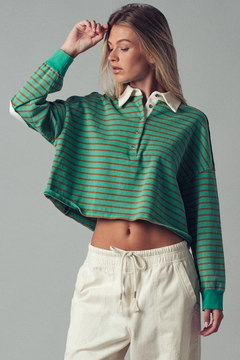 PLAYFUL CROPPED COTTON STRIPE TOP UDT0808PT