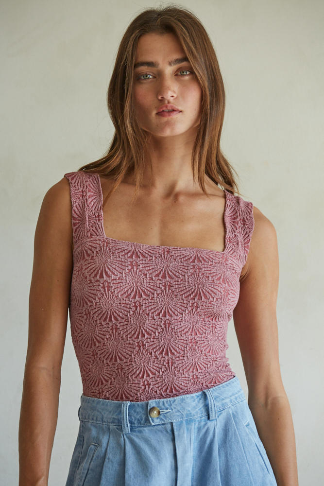 JACQUARD SQUARE NECK TANK