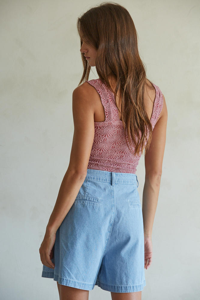 JACQUARD SQUARE NECK TANK