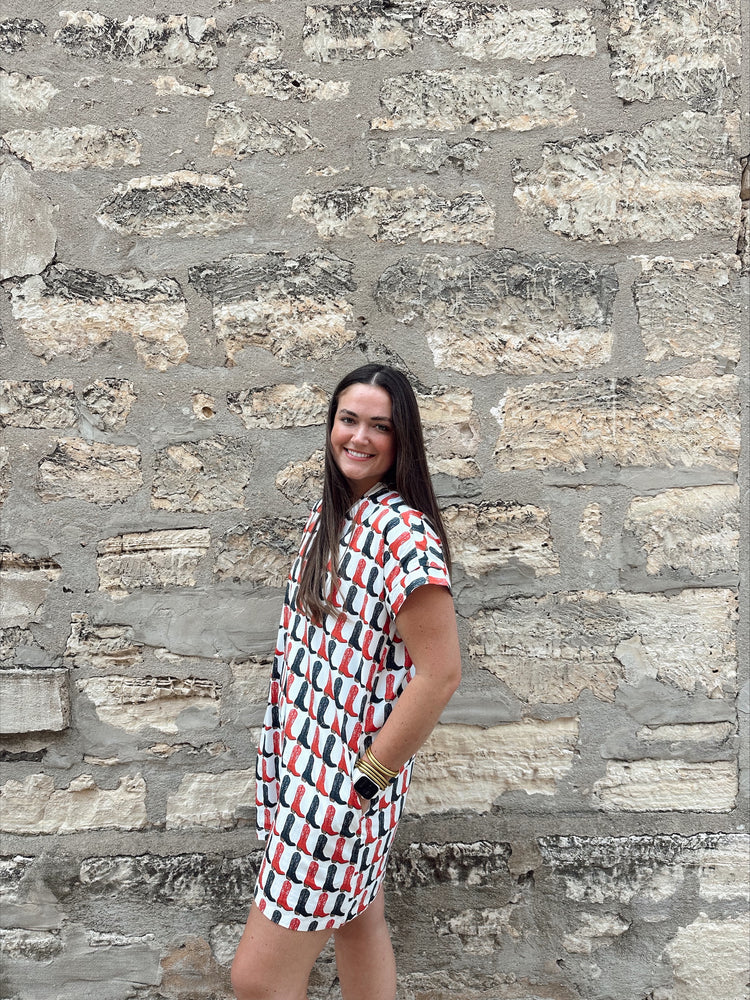 RED/BLACK BOOT NANCY DRESS