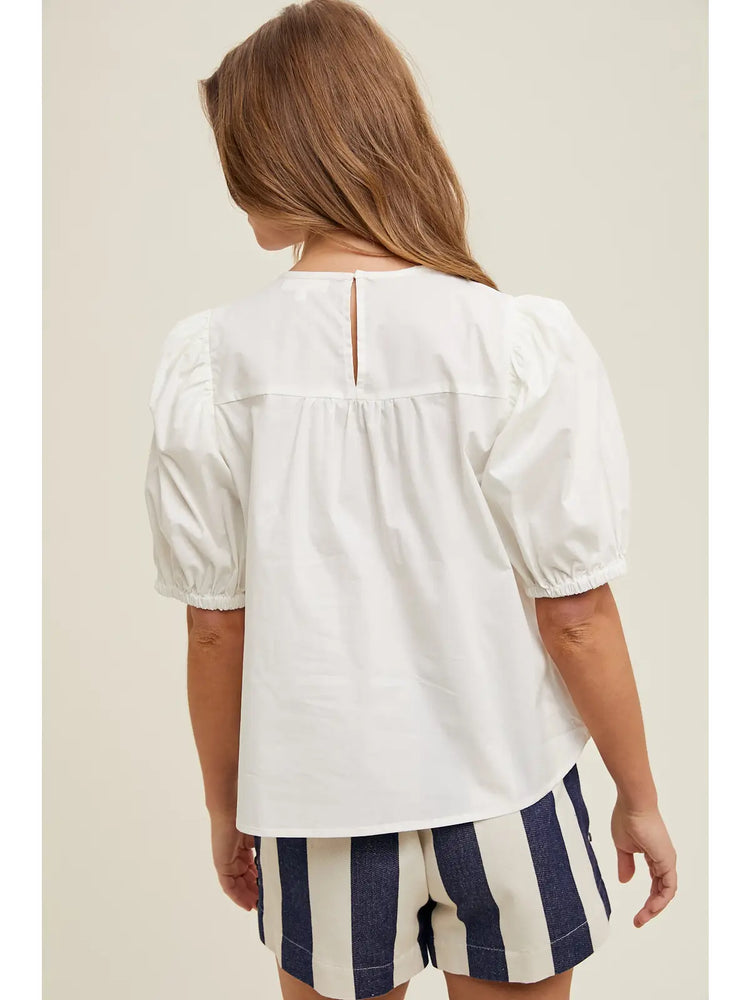 OFF WHITE POPLIN PUFF SLEEVE BLOUSE